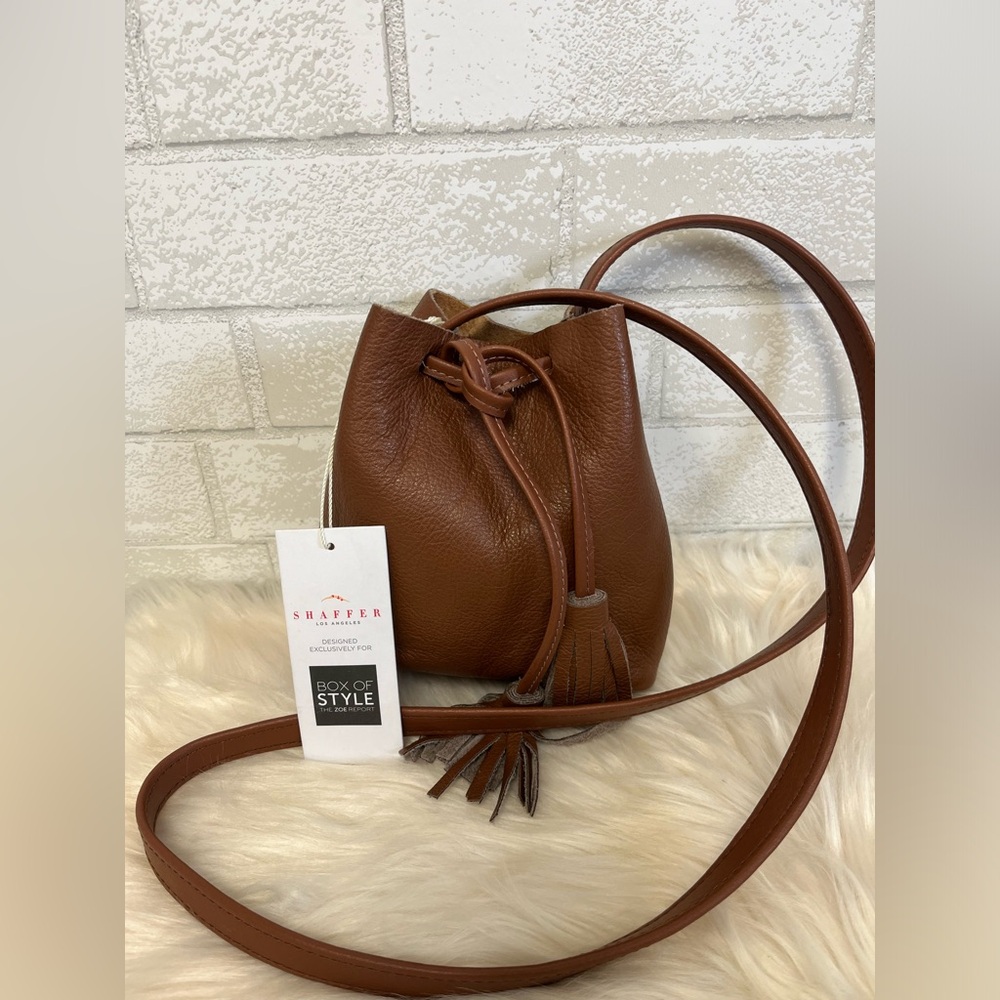 Shaffer Brown Leather Small Bucket Drawstring Bag